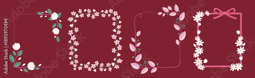 Set of rectangular delicate frames with flowers. Floral romantic frames. Floral frames.