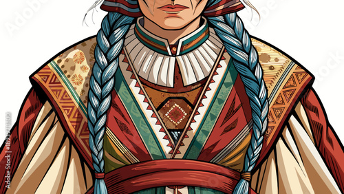 Very beautiful close-up of an American Appalachian women’s folk dress with modest design and woven fabric texture, isolated on white background, reflecting mountain heritage and traditional craftsmans