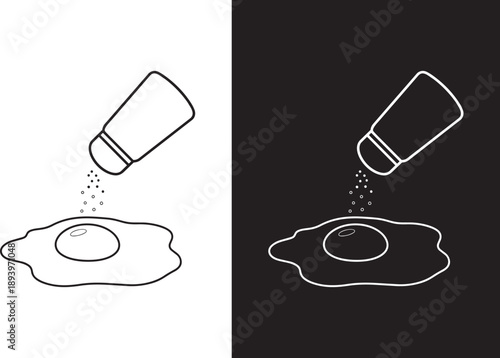 A graphic illustration depicts salt being sprinkled onto a cracked egg on contrasting monochrome backgrounds.