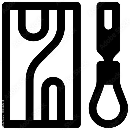 Wood carving. Outlined stroke vector icon with black-filled details.