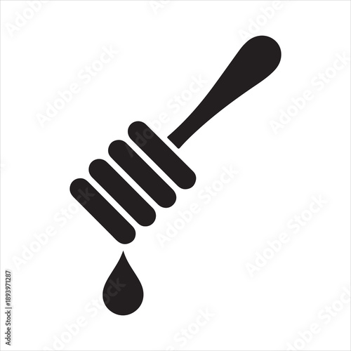 Honey dripping from a honey dipper vector, Simple honey dipper spoon with dripping honey icon vector illustration