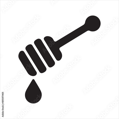 Honey dripping from a honey dipper vector, Simple honey dipper spoon with dripping honey icon vector illustration
