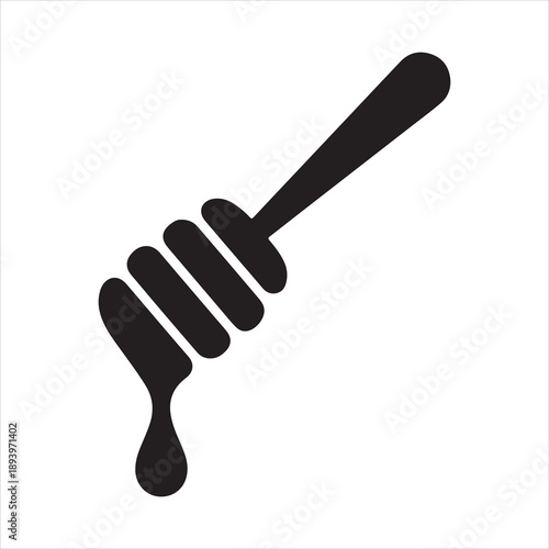Honey dripping from a honey dipper vector, Simple honey dipper spoon with dripping honey icon vector illustration
