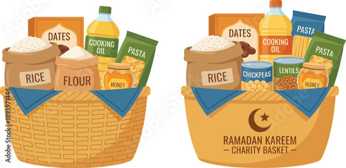 Ramadan charity basket filled with food essentials