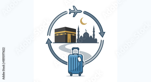 Muslim pilgrim traveling to holy sites with luggage