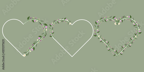 Decorative floral heart wreath frame made of leaves and small flowers, perfect for romantic designs, wedding invitations, Valentine backgrounds, greeting cards, and love themed creative projects.