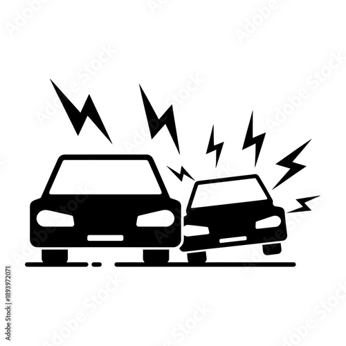 Cars crash accident collision icon with lightning bolts around vehicles
