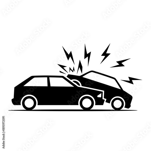 Car accident crash with lightning bolts exploding on impact  two vehicles collide