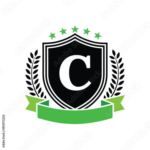 Elegant emblem featuring a shield letter c and laurel branches