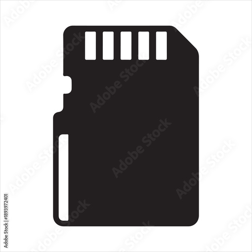 SD card icon, memory card icon, Essential storage device, Memory card icon depicted in minimalist black silhouette vector illustration