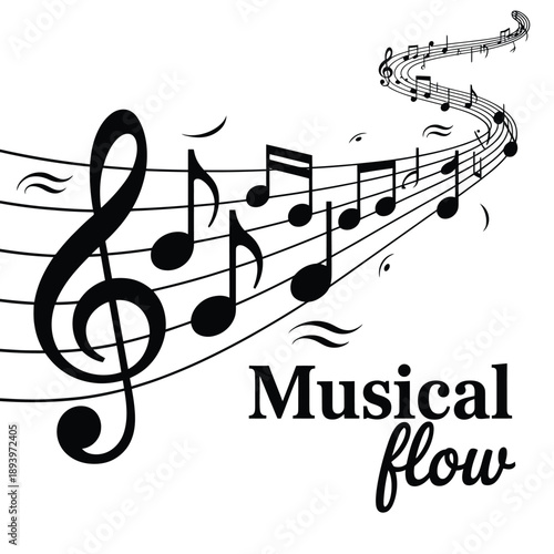 Elegant musical notes and treble clef create a flowing artistic design