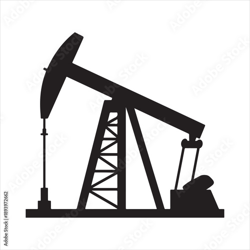 Stylized black oil pumpjack silhouette, Oil rig pumpjack, Oil pumpjack silhouette illustration vector art.