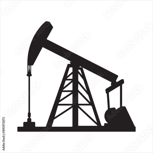 Stylized black oil pumpjack silhouette, Oil rig pumpjack, Oil pumpjack silhouette illustration vector art.