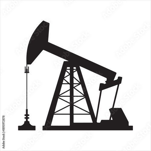 Stylized black oil pumpjack silhouette, Oil rig pumpjack, Oil pumpjack silhouette illustration vector art.