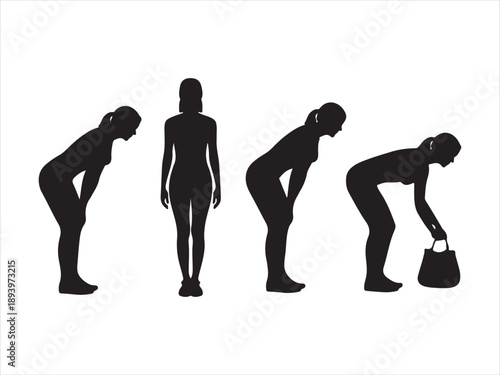Stick Figure Man with Back Pain vector, Back Pain and Bending Posture Silhouettes 