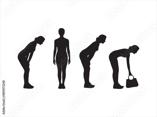 Stick Figure Man with Back Pain vector, Back Pain and Bending Posture Silhouettes 