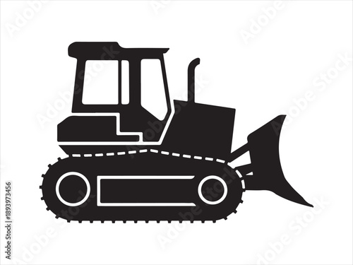 Construction tractor and Bulldozer silhouette, A black silhouette of a bulldozer on a black bulldozer vector illustration