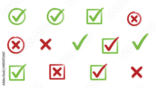Check Mark, Different check ticks icon logo flat vector design. Brush marker checklist symbol illustration