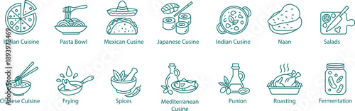 Minimalist Food and Cuisine Line Art Icon Set for Gastronomy and Cooking