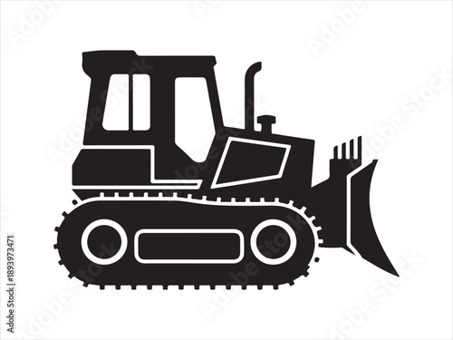 Construction tractor and Bulldozer silhouette, A black silhouette of a bulldozer on a black bulldozer vector illustration