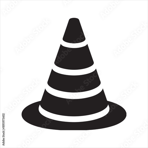 Traffic Cone icon symbolizing caution safety and construction zone, Black silhouette icon of traffic cone vector illustration