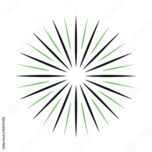 Abstract burst design featuring radiating lines in green and black