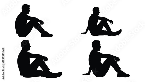 Four silhouettes of a person sitting in various relaxed poses