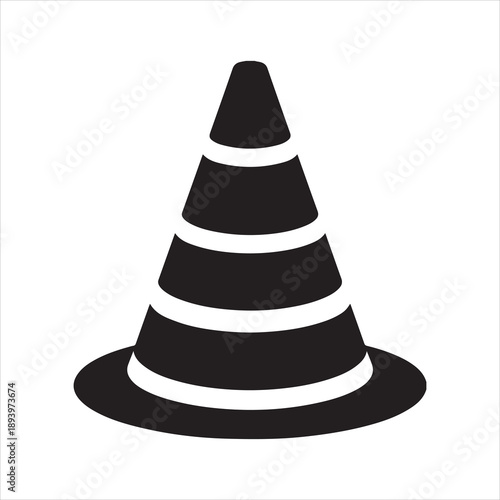 Traffic Cone icon symbolizing caution safety and construction zone, Black silhouette icon of traffic cone vector illustration