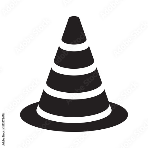 Traffic Cone icon symbolizing caution safety and construction zone, Black silhouette icon of traffic cone vector illustration