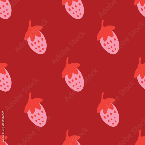 Strawberry vector seamless background with pattern. Fruit illustration highlighted on a red background for wrapping paper, wallpaper.