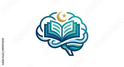 Vibrant brain logo with open book and crescent moon symbol