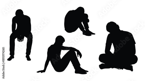 Silhouettes of four people in various seated and relaxed positions