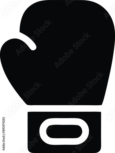 A simple black silhouette of a boxing glove facing forward