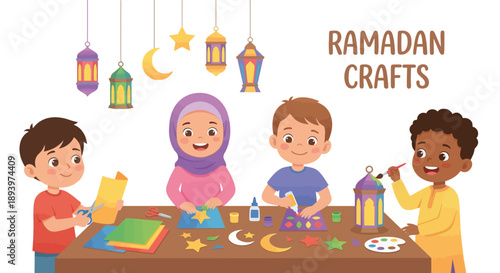 Children engaged in creative Ramadan crafts activities together