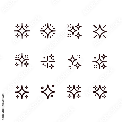 Collection of sparkling star and glitter graphic elements in maroon