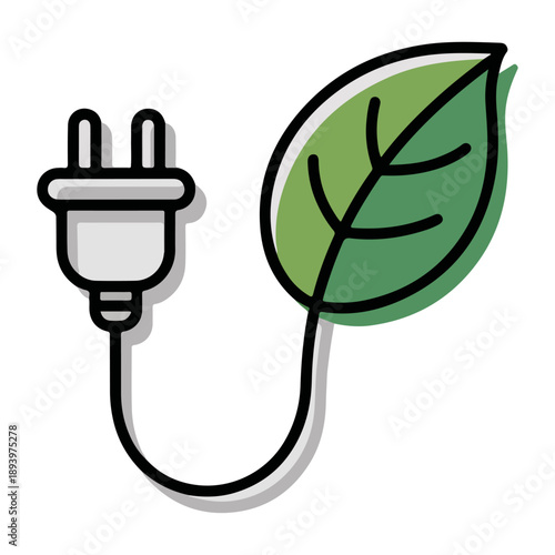 Concept of green energy with plug and leaf representing sustainable power and nature's potential