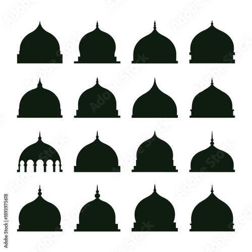 A collection of dark green islamic dome silhouettes arranged in a grid