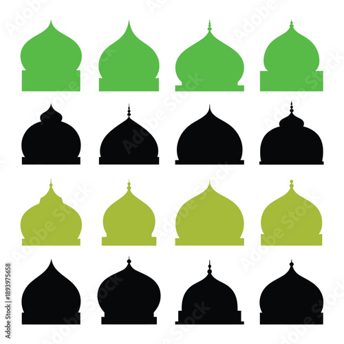 A pattern of islamic domes in varying shades of green and black