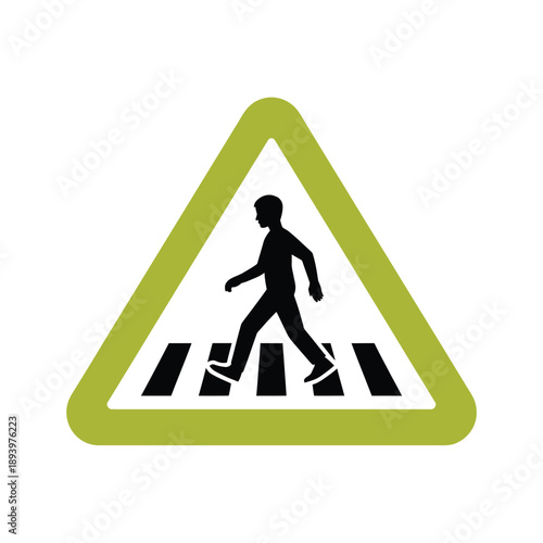 Pedestrian crossing warning sign with a silhouetted walking figure