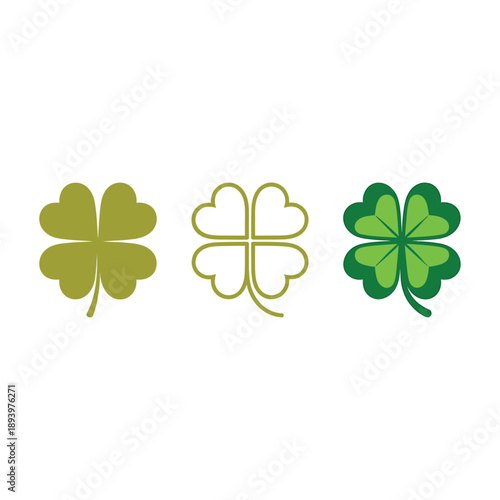 Three variations of a four leaf clover design in shades of green