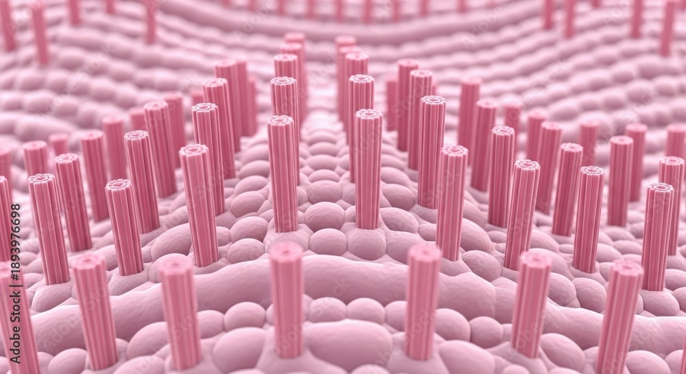 Obraz premium Close up view shows numerous cylindrical projections emerging from a textured biological surface