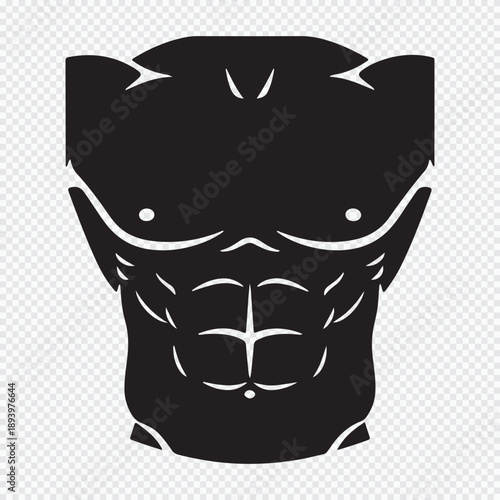Muscular male torso with six-pack abs vector icon, Fitness gym and bodybuilding logo symbol, Strong man body silhouette isolated.
