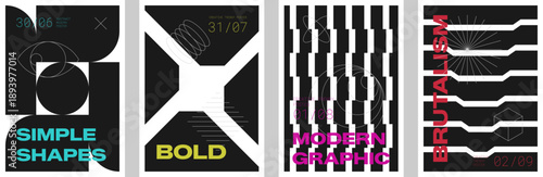 Brutalist bold abstract shape with black geometric distortion and playful postmodern rhythm. Flat retrofuturism poster element with psychedelic acid gradation and contemporary futuristic texture.