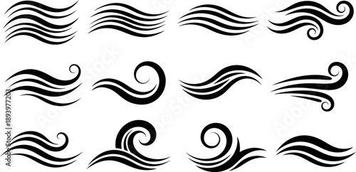 Collection of various wave and swirl designs on a white background for graphic resources