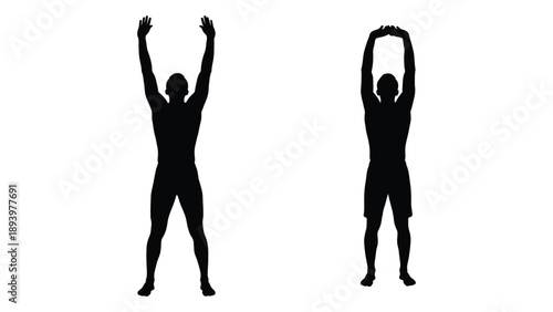 Silhouette of a person demonstrating a stretching exercise with arms raised