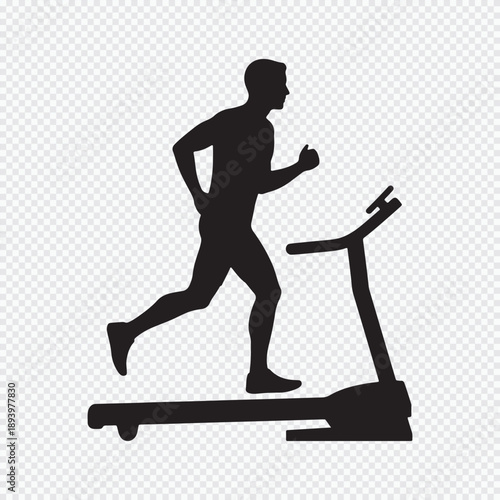 Man running on a treadmill silhouette vector icon, Fitness and gym cardio workout symbol, Healthy lifestyle and exercise graphic isolated on white background.