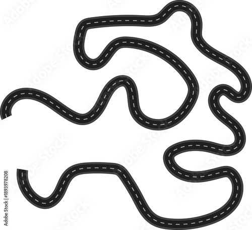 Abstract composition of winding roads and race tracks, illustrating complex paths, challenges, and the excitement of a journey.
