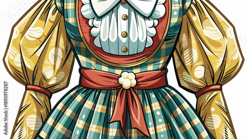 Very beautiful close-up of a classic American country women’s dress with soft cotton texture and subtle patterns, isolated on white background, emphasizing everyday heritage and timeless rural fashion