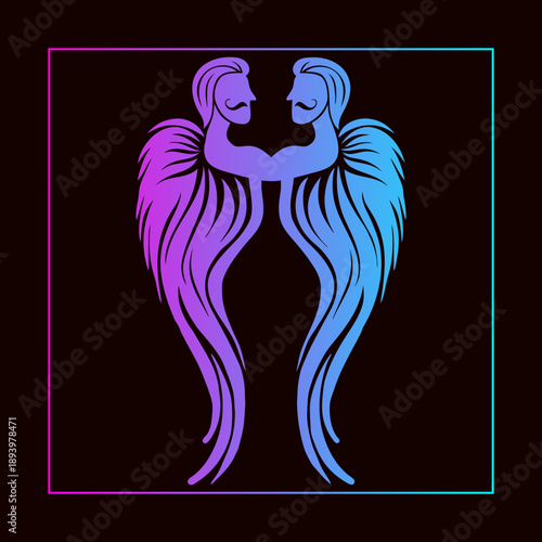 Abstract Neon Gradient Graphic with Duality and Masculinity Symbolizing Symmetry