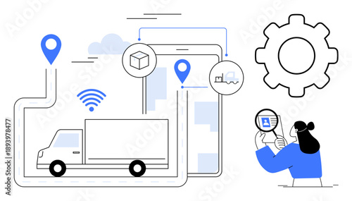 Logistics concept. Logistics processes with shipment tracking and delivery monitoring. Logistics enhancing supply chain management and shipping efficiency. For e-commerce, freight, shipping apps